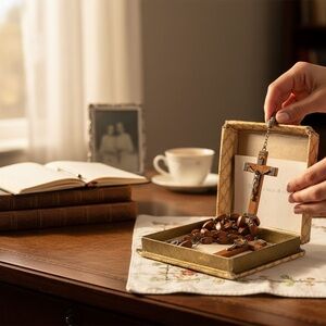 Antique Italian Rosewood Olive Rosary w/Silver Cross & Rosewood it was Blessed